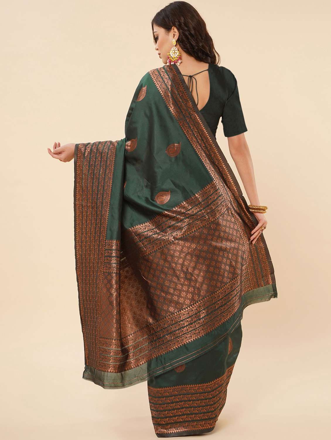 women's self design bottle green colored saree with blouse - 19143102 -  Standard Image - 1