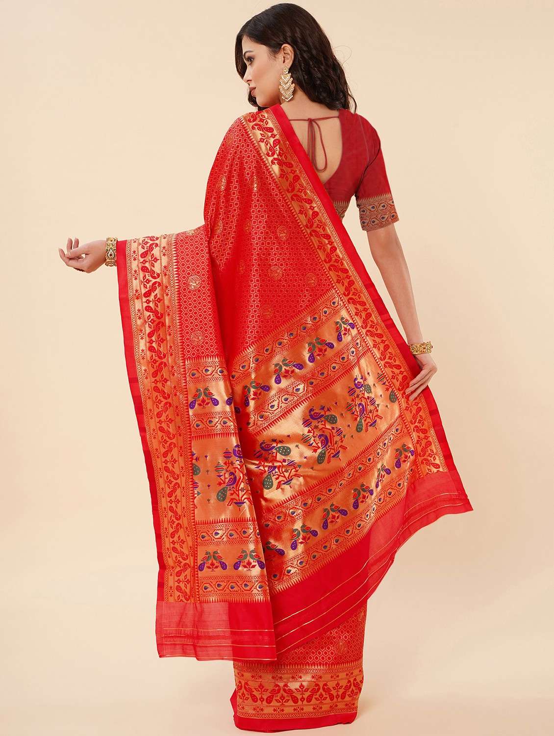 Women's Self Design Red Colored Saree With Blouse