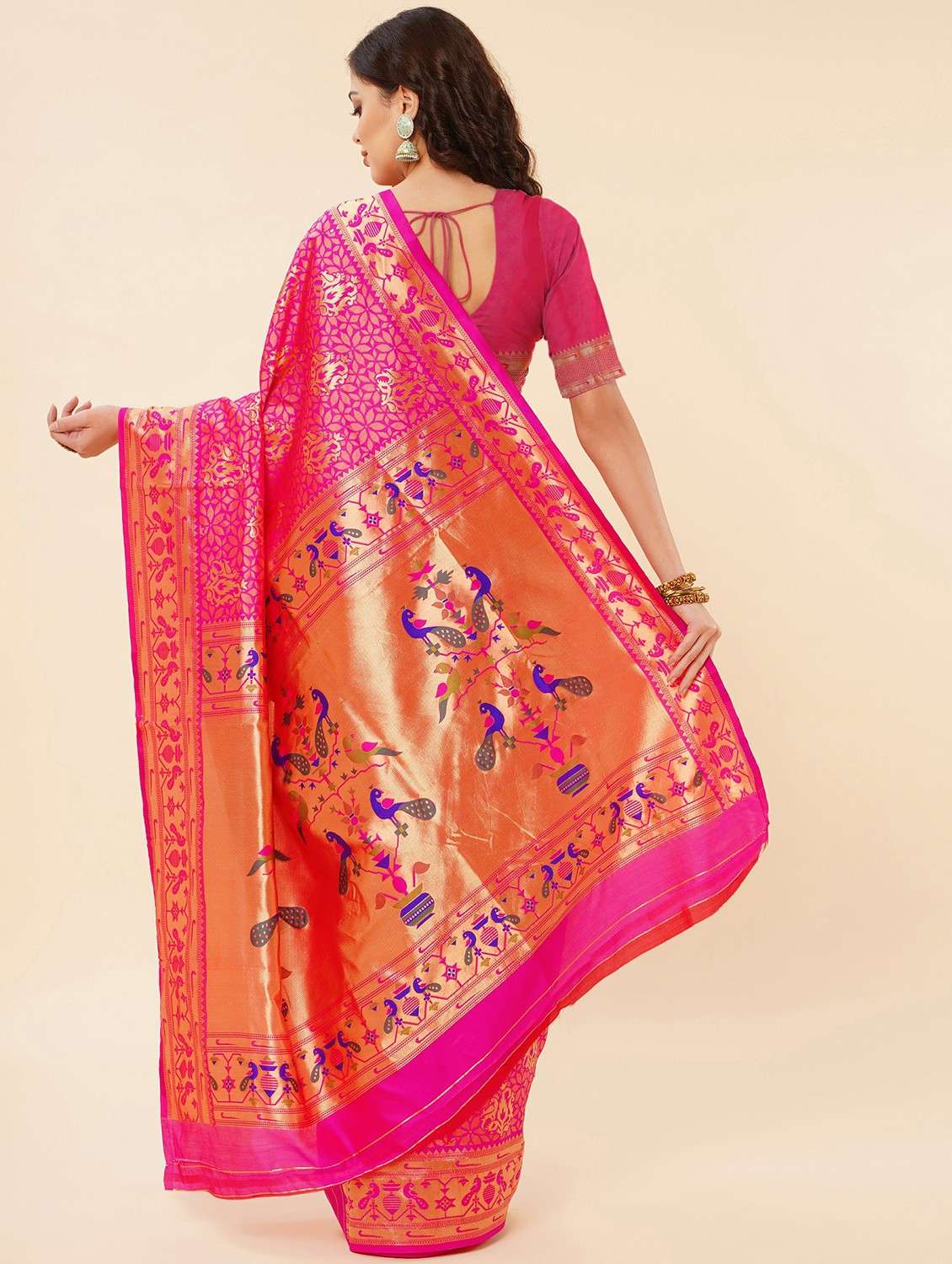 Women's Self Design Pink Colored Saree With Blouse