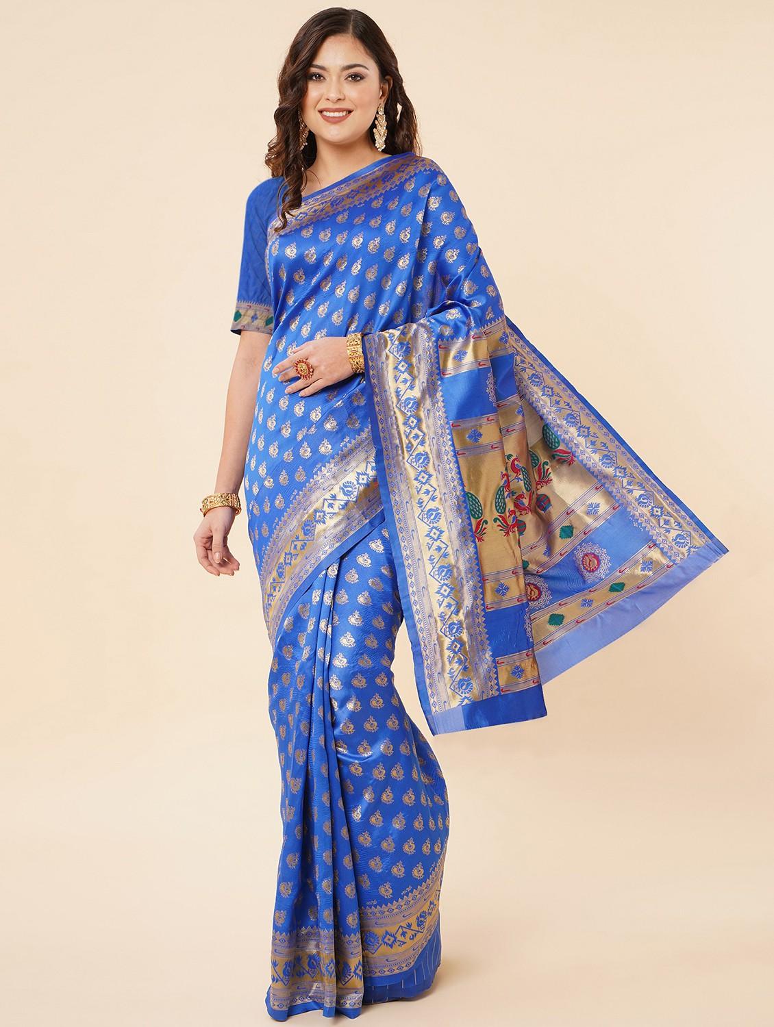 women's self design blue colored saree with blouse