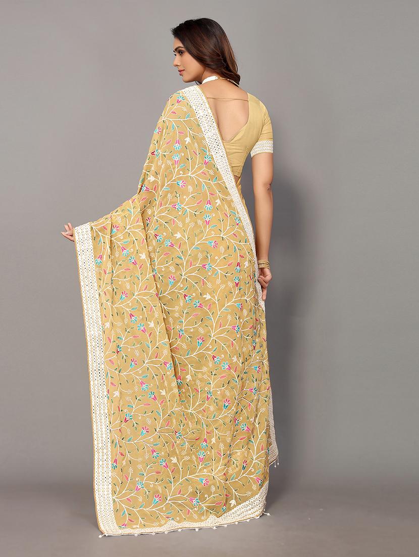 mustard georgette embroidered saree with blouse - 19143142 - Standard Image - 1