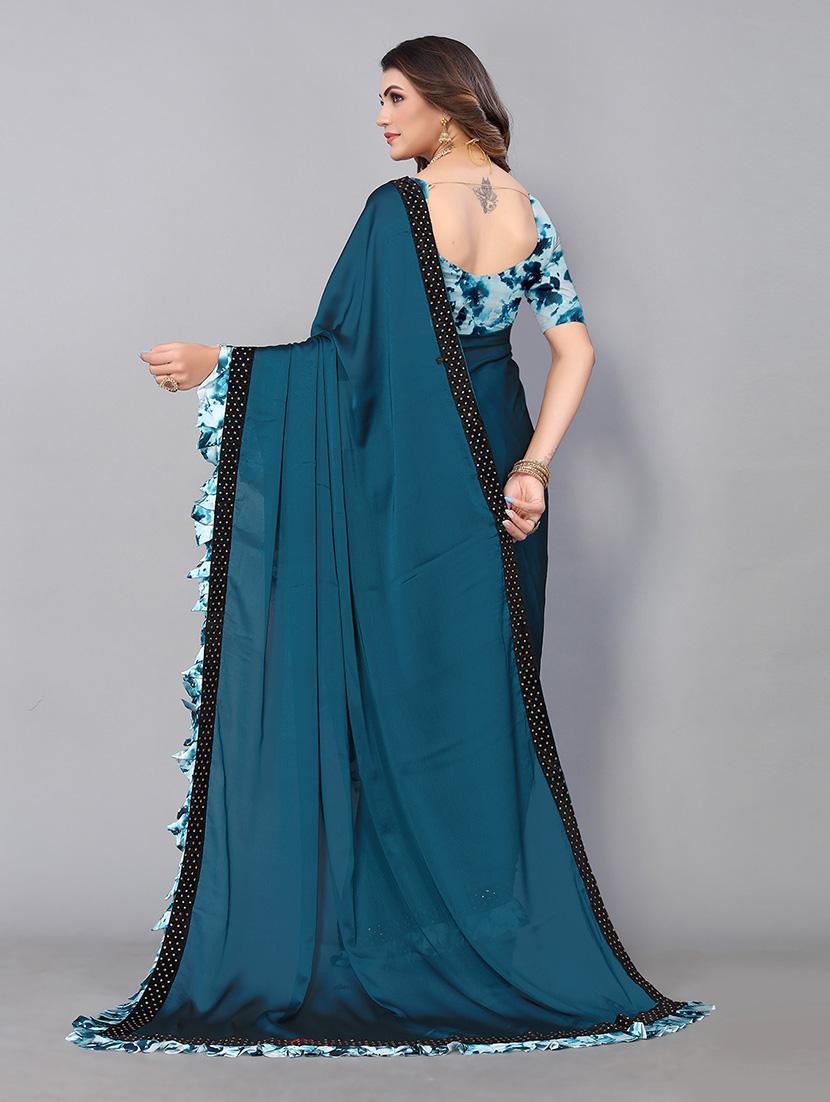 lace detailed solid bordered saree with blouse - 19143163 - Standard Image - 1