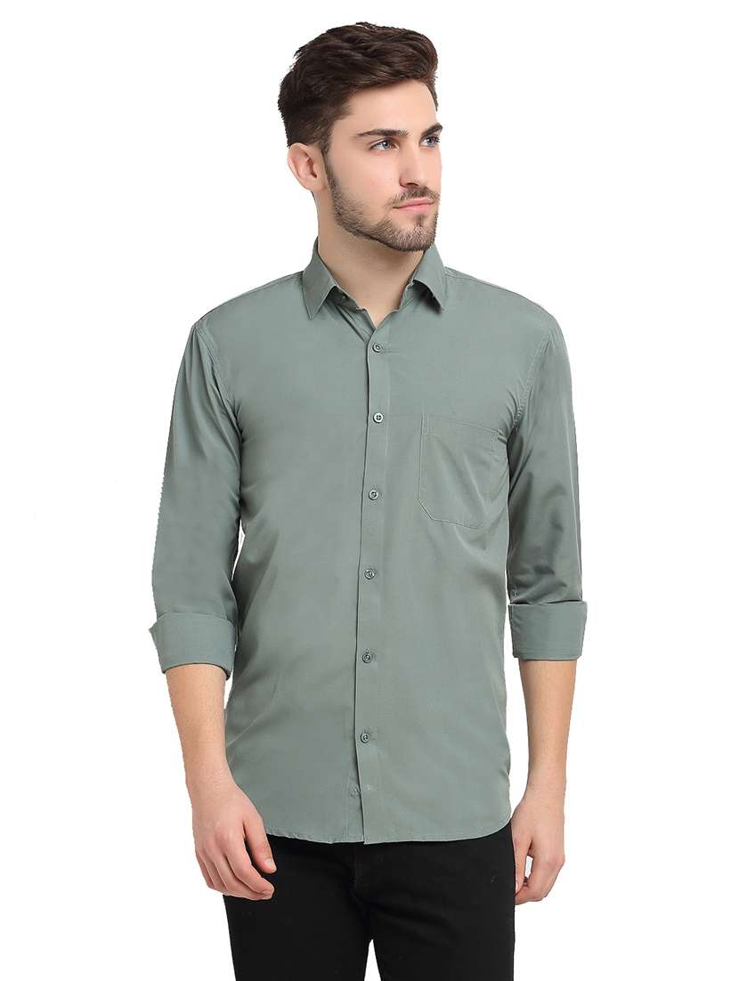 men grey regular fit solid casual shirt