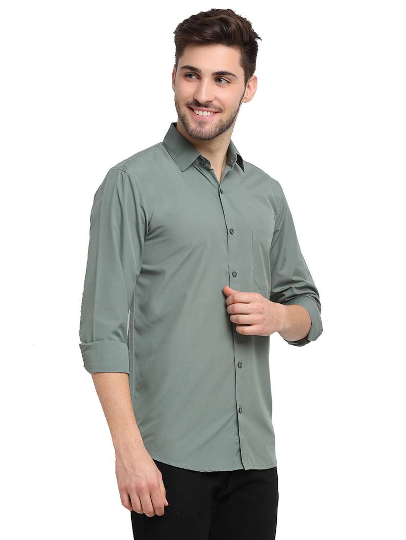 men grey regular fit solid casual shirt - 19143210 -  Standard Image - 1