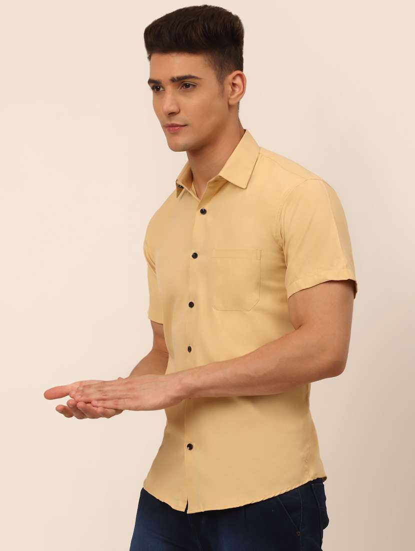 beige solid casual shirt - 19143383 - Standard Image - 1