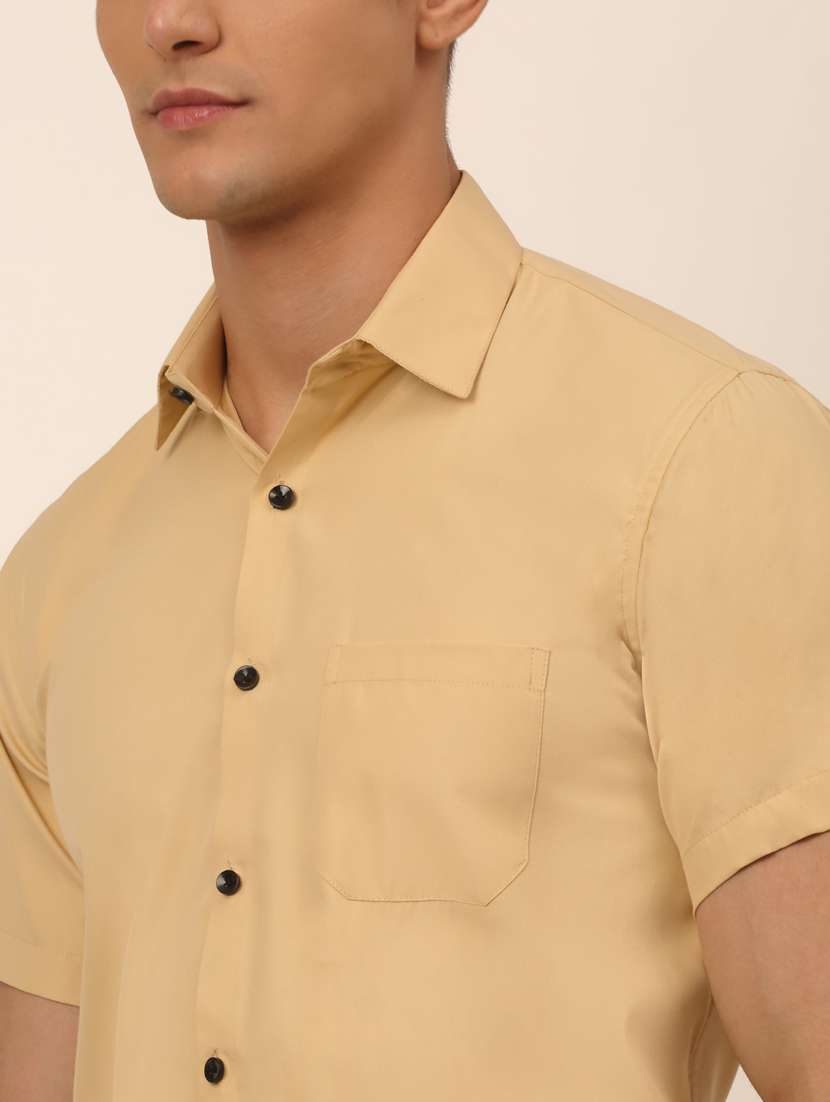 beige solid casual shirt - 19143383 - Standard Image - 4