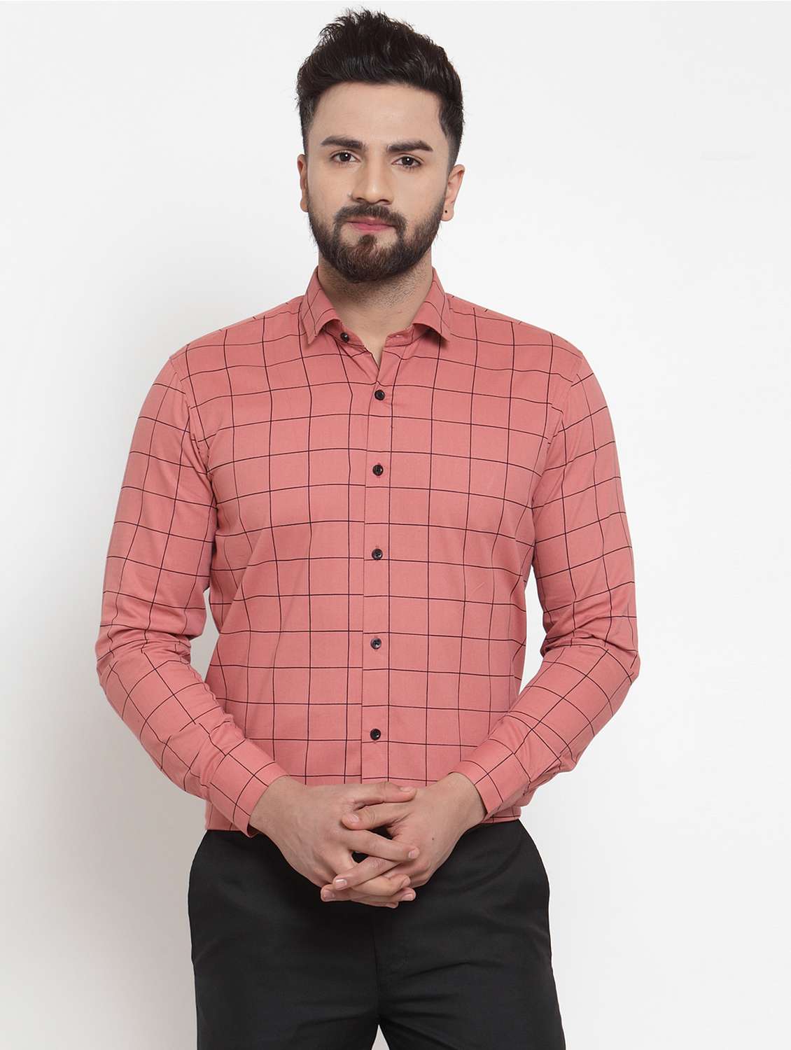 men green checkered regular fit collared casual shirt