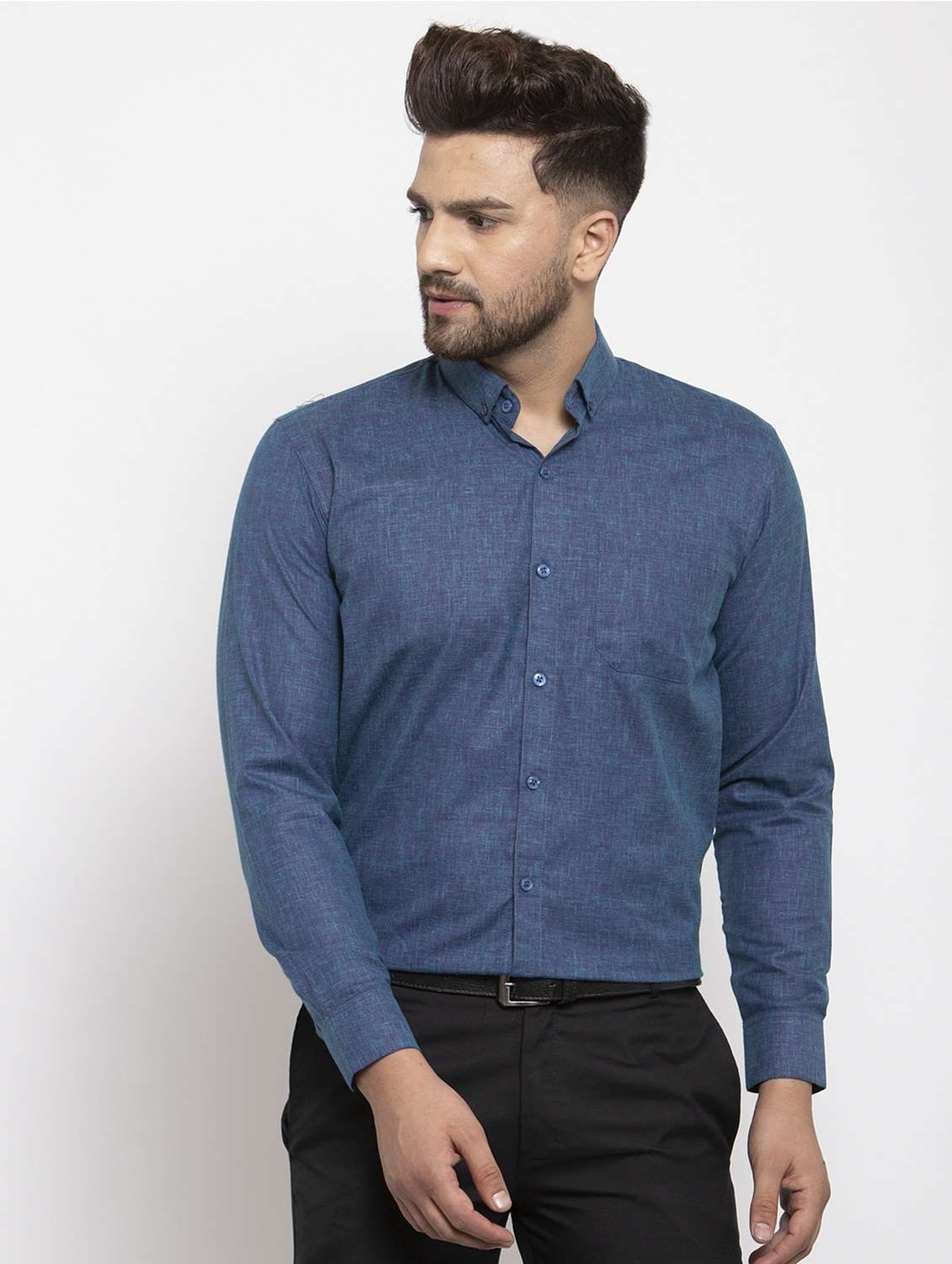 men blue regular fit formal shirt