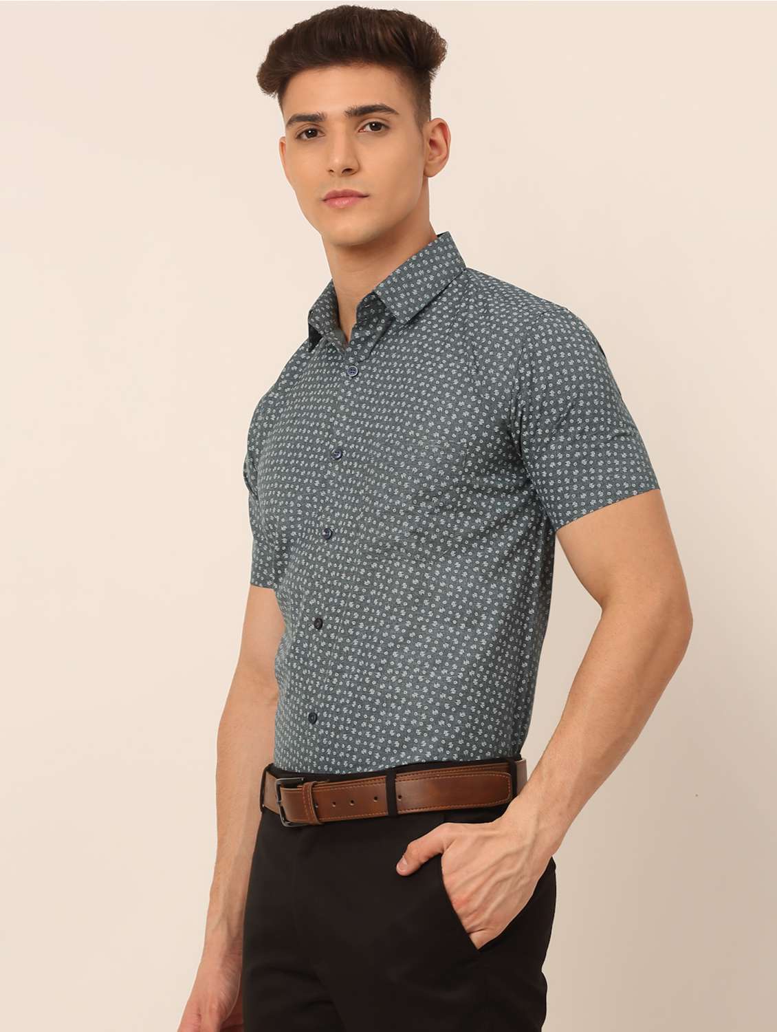 mens micro print formal shirt - 19144515 - Standard Image - 1