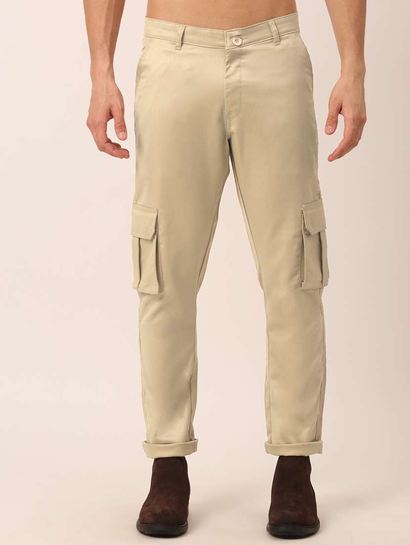 men mid rise solid cargos