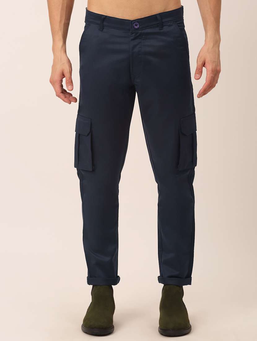 men solid cargo casual trouser