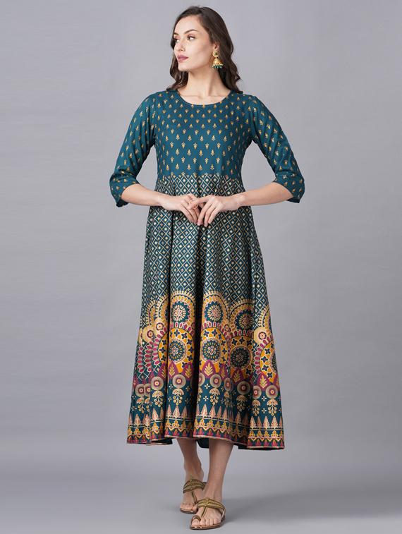 blue printed straight kurta - 19145476 - Standard Image - 1