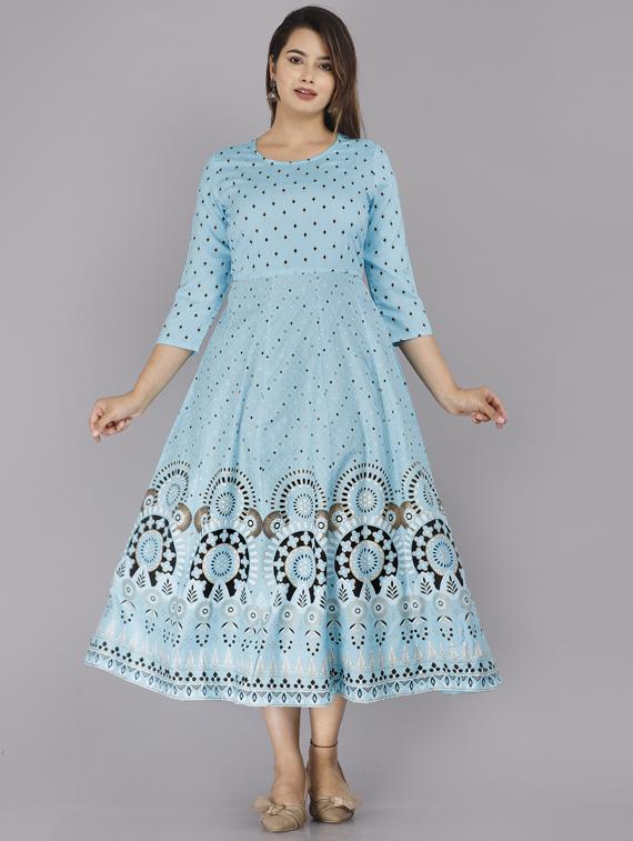 blue printed straight kurta - 19145476 - Standard Image - 4