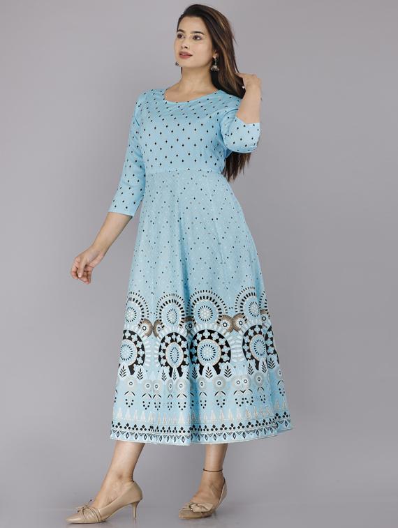 blue printed straight kurta - 19145476 - Standard Image - 6