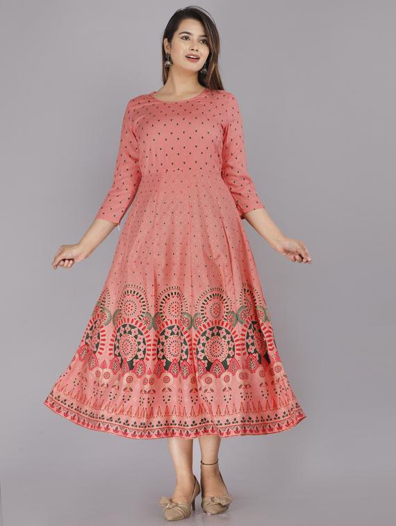 orange printed straight kurta - 19145482 - Standard Image - 1