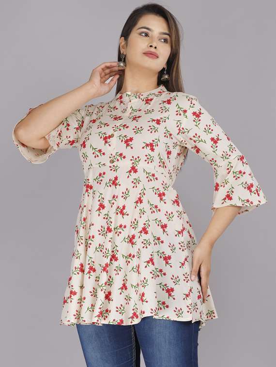 mandarin neck floral peplum top - 19145717 - Standard Image - 1