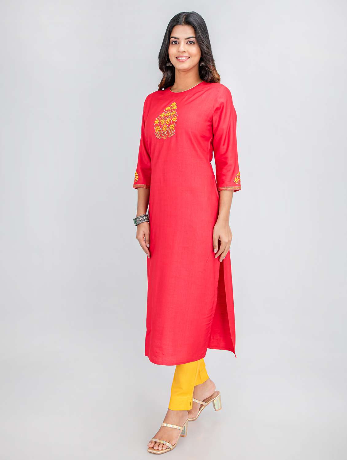 embroidered straight kurta - 19145871 -  Standard Image - 1