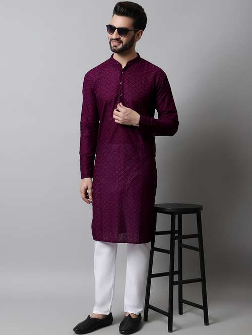 men's embroidered cotton kurta pajama sets  - 19145891 -  Standard Image - 0