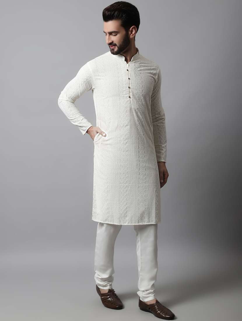 men's embroidered cotton kurta pajama sets - 19145894 - Standard Image - 1