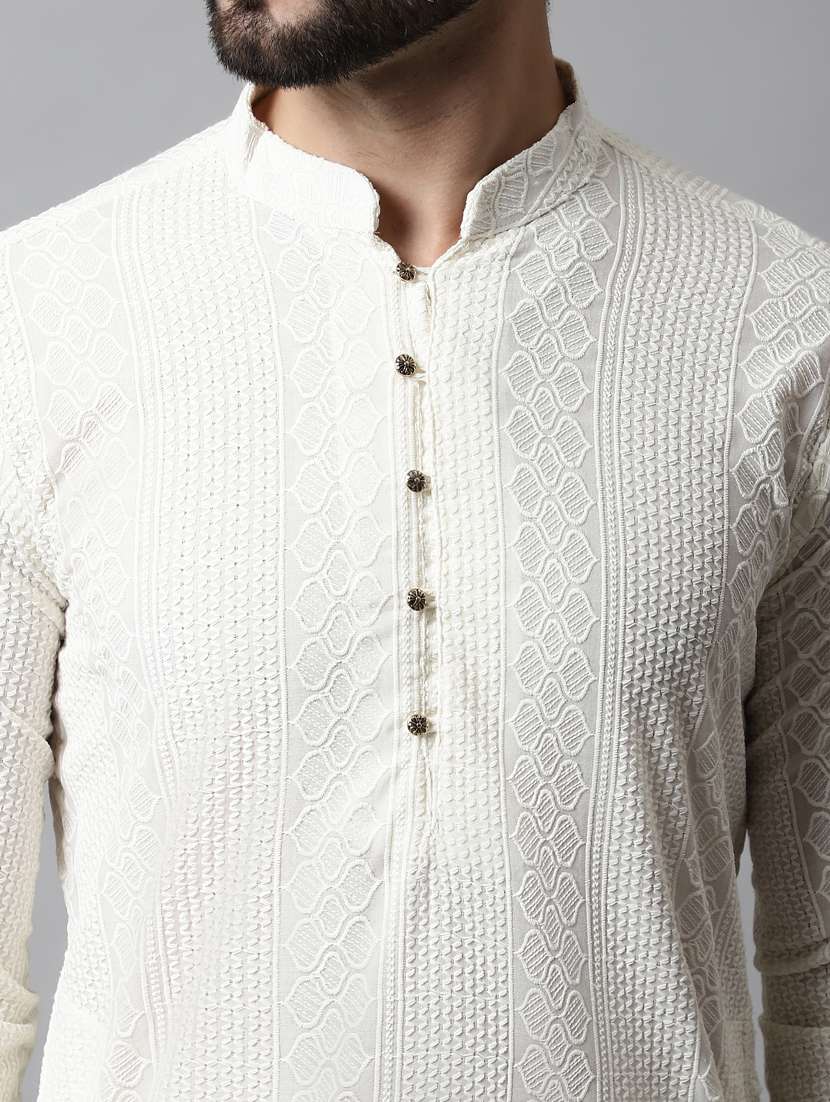 men's embroidered cotton kurta pajama sets - 19145894 - Standard Image - 4