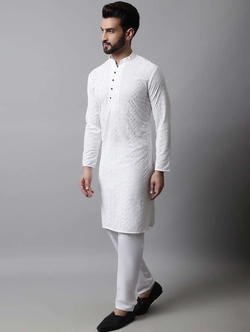men's embroidered cotton kurta pajama sets - 19145897 - Standard Image - 1