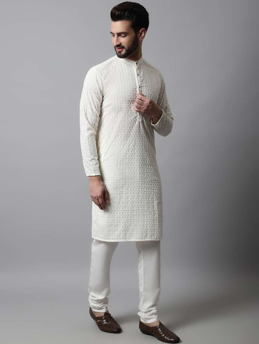 men's embroidered cotton long kurta  - 19145909 -  Standard Image - 1