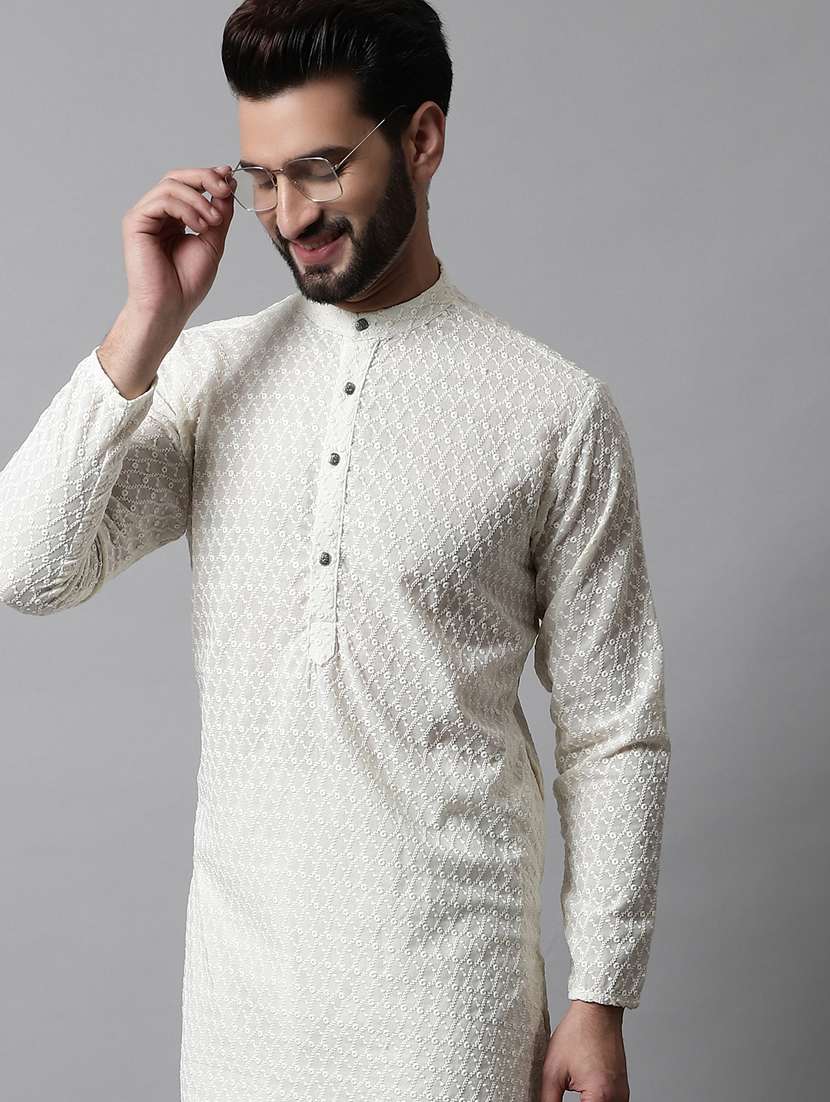men's embroidered cotton long kurta  - 19145909 -  Standard Image - 4
