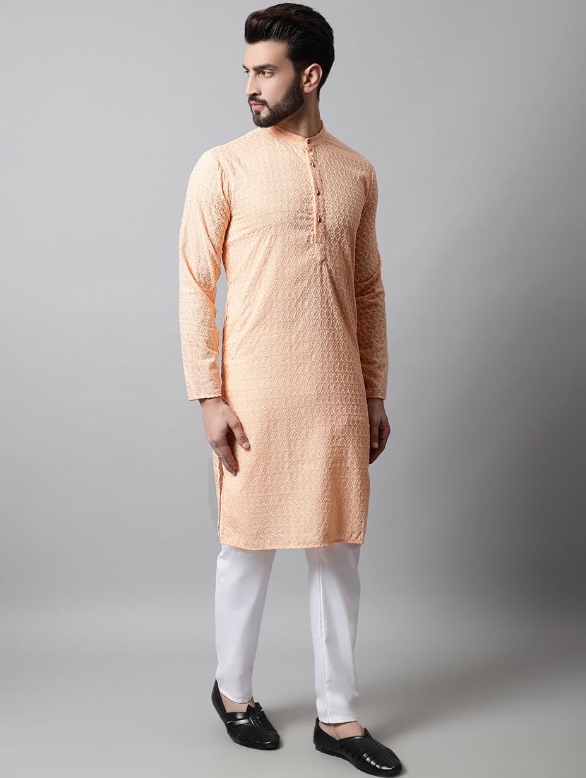 men's embroidered cotton kurta pajama sets - 19145911 - Standard Image - 1