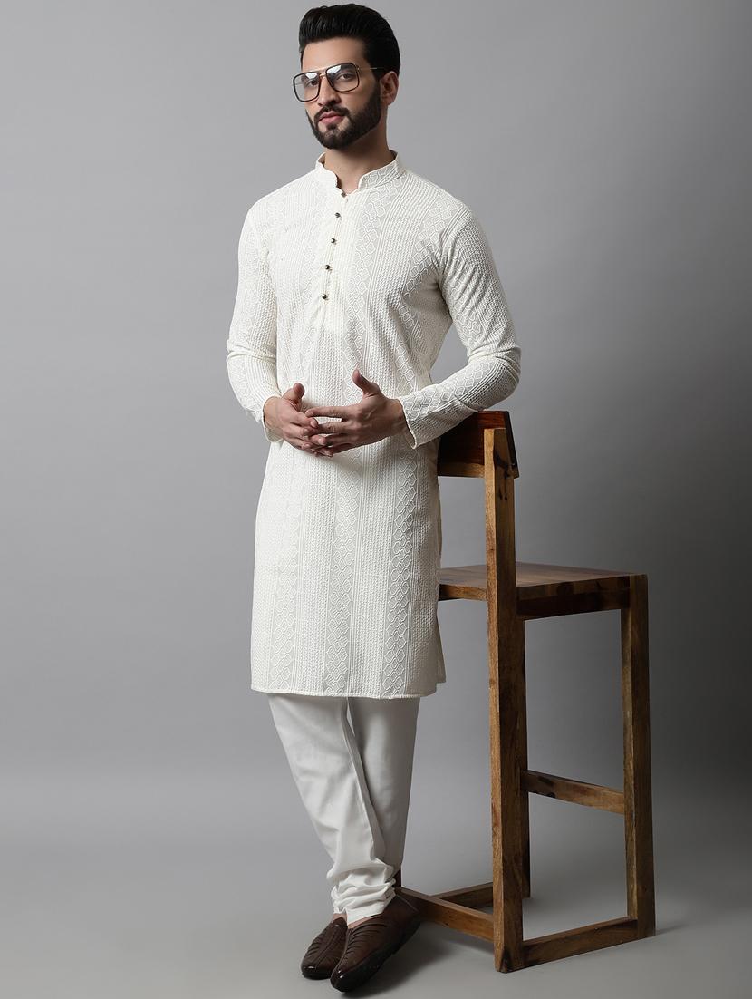 men's embroidered cotton kurta pajama sets - 19145916 - Standard Image - 1