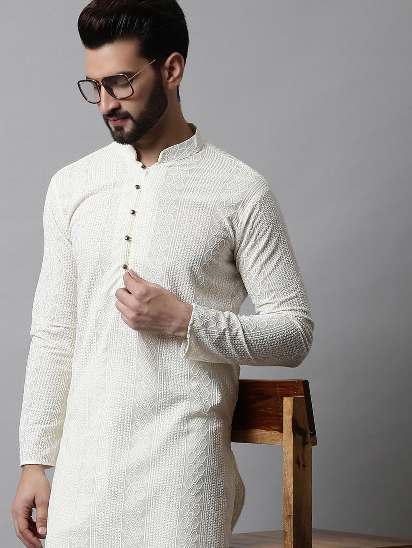 men's embroidered cotton kurta pajama sets - 19145916 - Standard Image - 4
