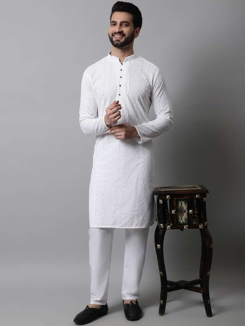 men's embroidered cotton kurta pajama sets  - 19145919 -  Standard Image - 1