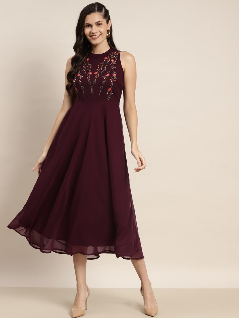 embroidered a-line ethnic dress - 19145927 -  Standard Image - 1