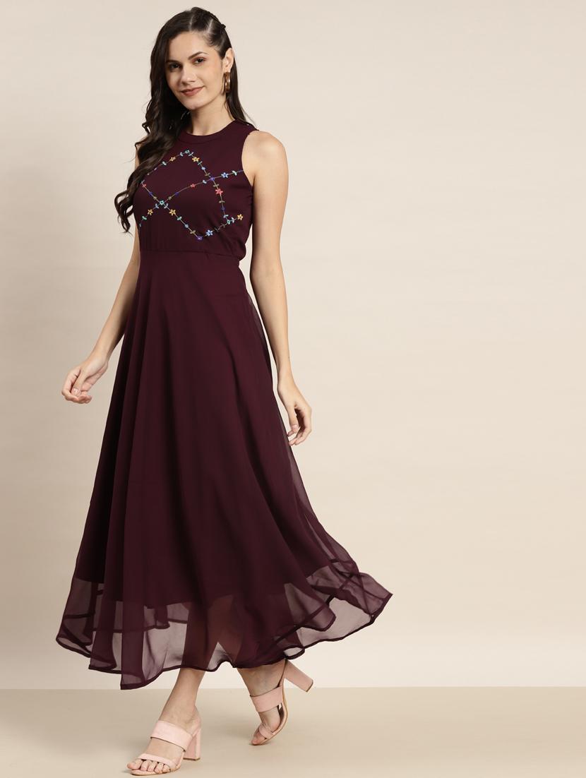 embroidered a-line ethnic dress - 19145929 - Standard Image - 1