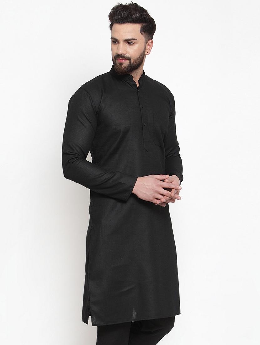 black mandarin collar kurta - 19147552 - Standard Image - 1