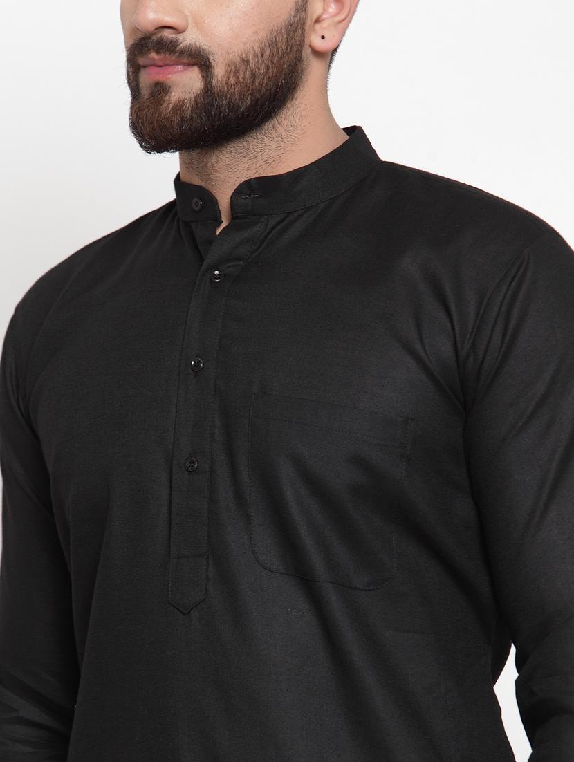 black mandarin collar kurta - 19147552 - Standard Image - 4