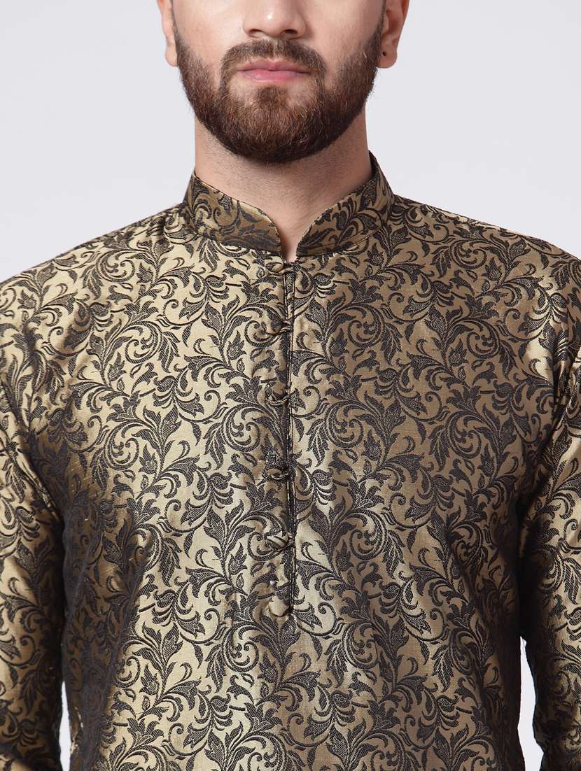 gold mandarin collar kurta - 19147554 - Standard Image - 4