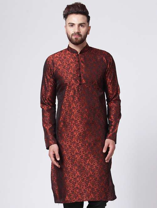 red mandarin collar kurta
