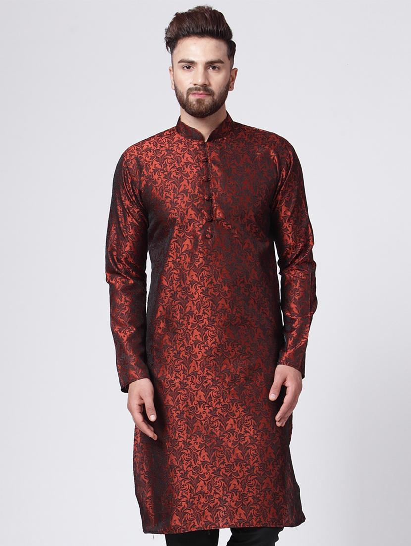 red mandarin collar kurta - 19147556 - Zoom Image - 0