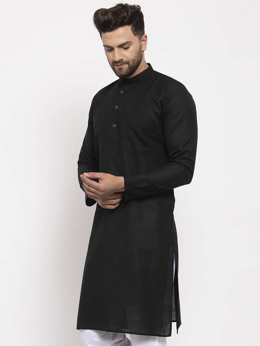 black mandarin collar kurta - 19147562 - Standard Image - 1