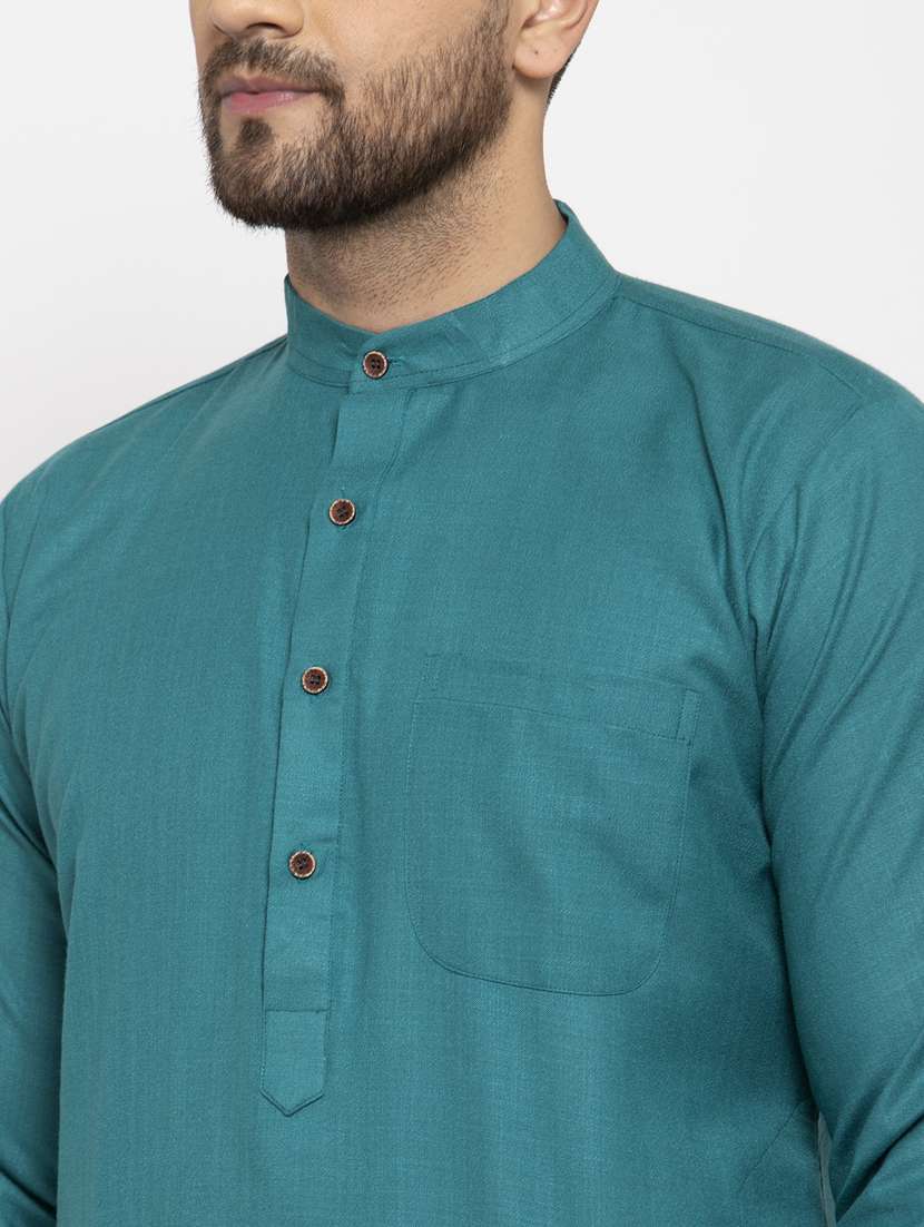 green mandarin collar kurta - 19147566 -  Standard Image - 4