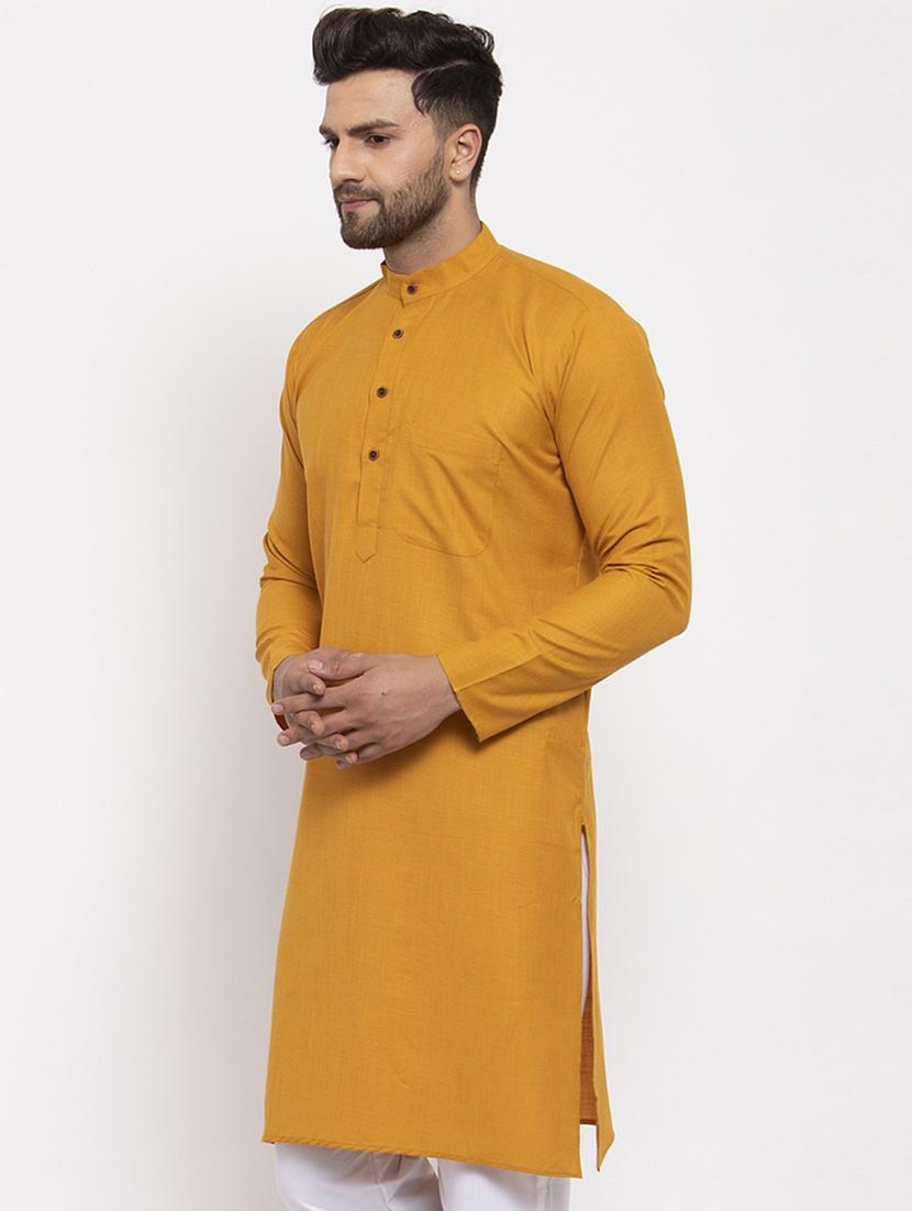 yellow mandarin collar kurta - 19147572 - Standard Image - 1