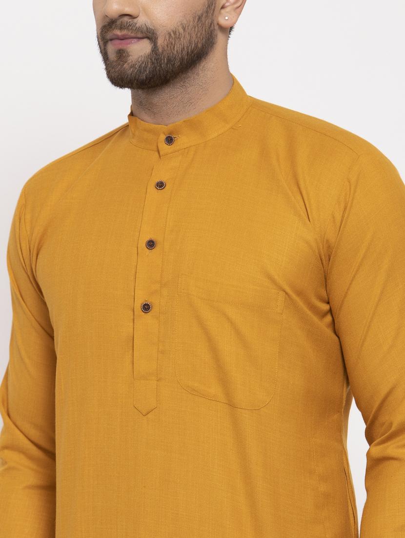 yellow mandarin collar kurta - 19147572 - Standard Image - 4