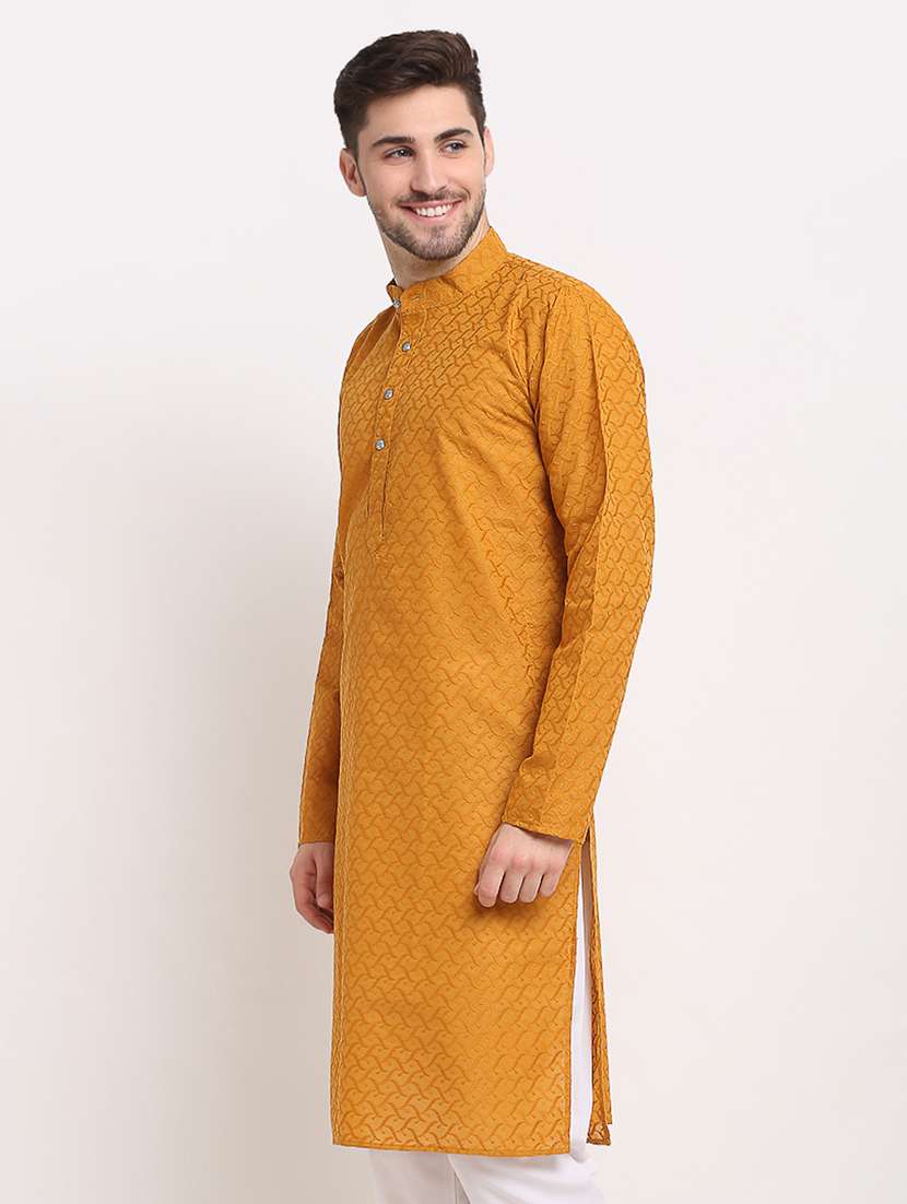 yellow mandarin collar kurta - 19147587 - Standard Image - 1
