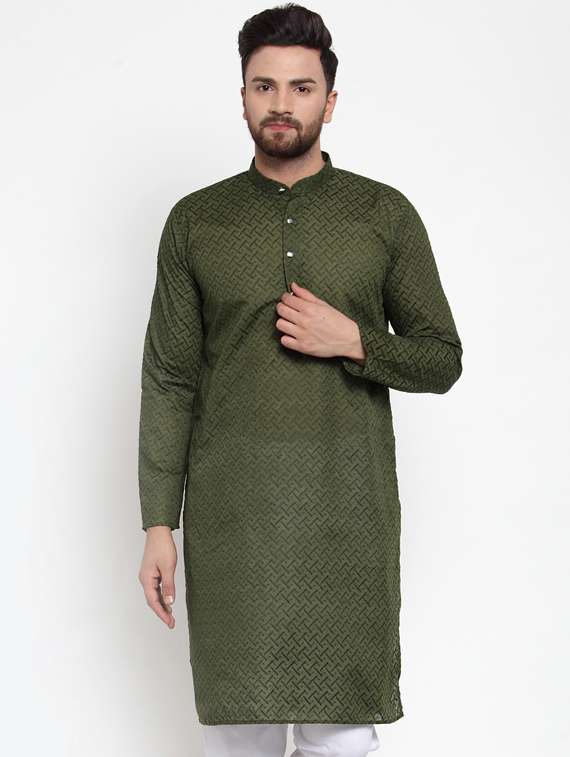 green mandarin collar kurta