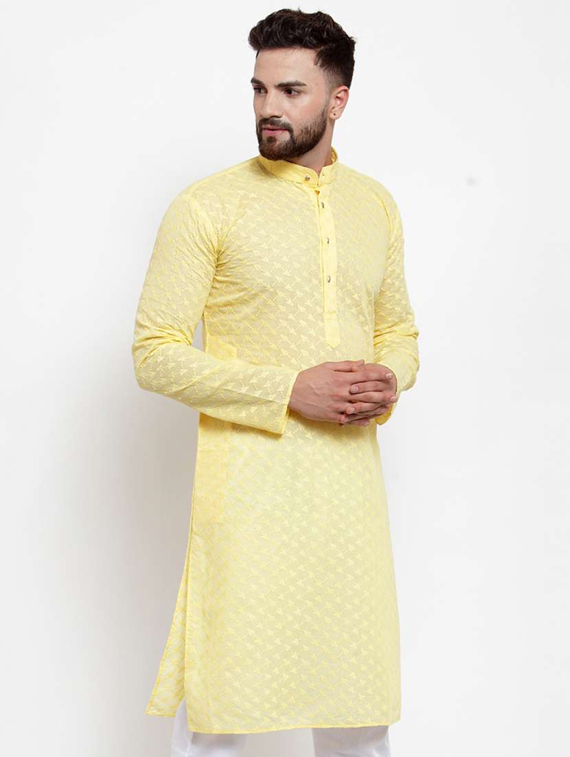 yellow mandarin collar kurta - 19147595 - Standard Image - 1