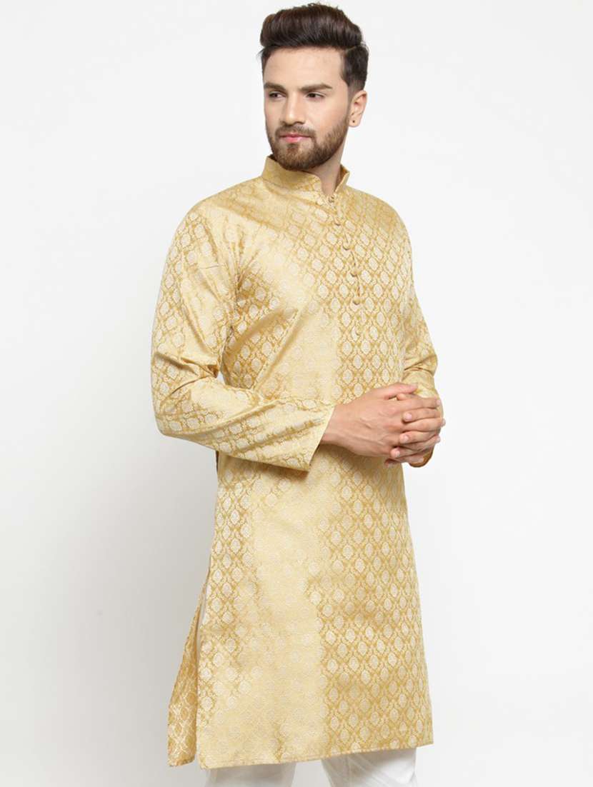 gold mandarin collar kurta - 19147602 -  Standard Image - 1