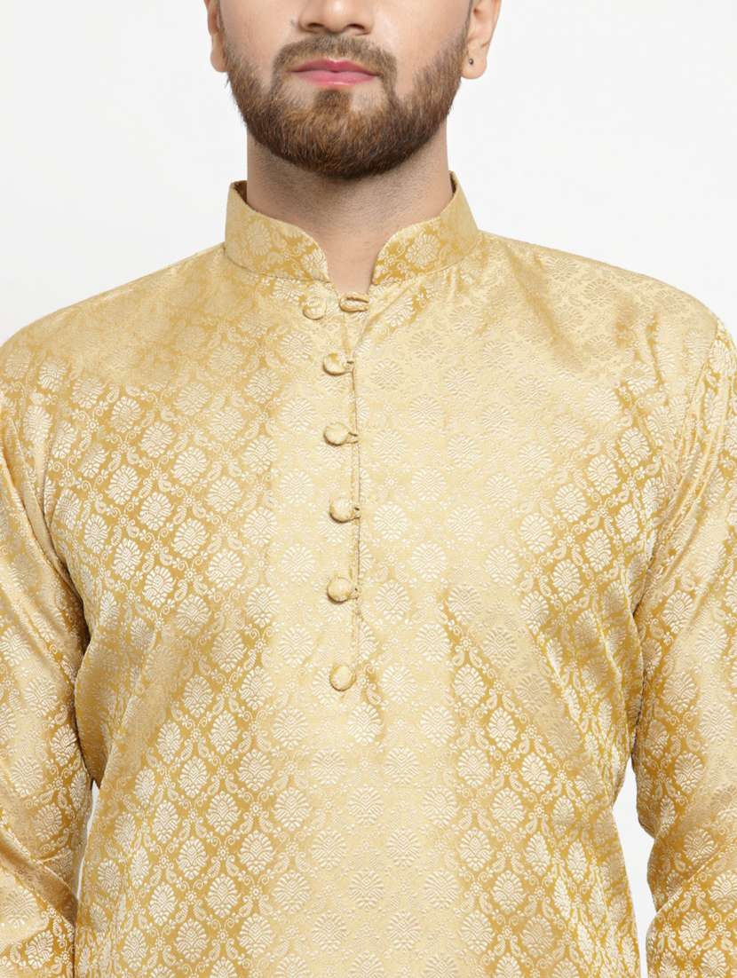 gold mandarin collar kurta - 19147602 -  Standard Image - 4