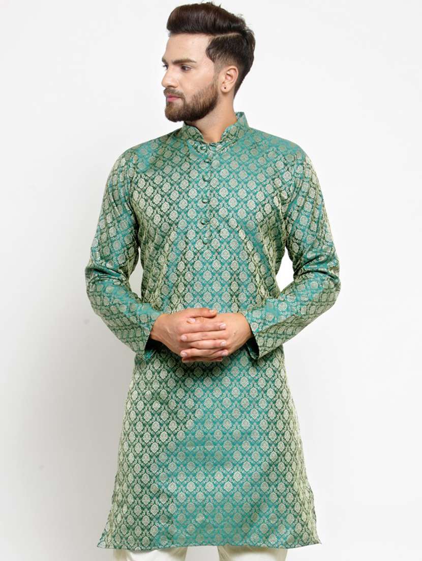 green mandarin collar kurta
