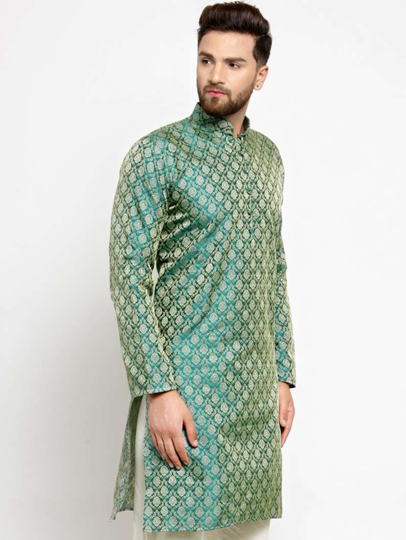 green mandarin collar kurta - 19147603 - Standard Image - 1