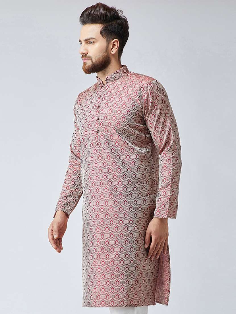 red jacquard long kurta - 19147608 -  Standard Image - 1
